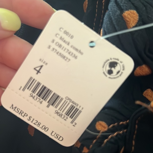 NWT Free People Spotty Dotty Mini Romper Black Combo Size 4 - Picture 4 of 4